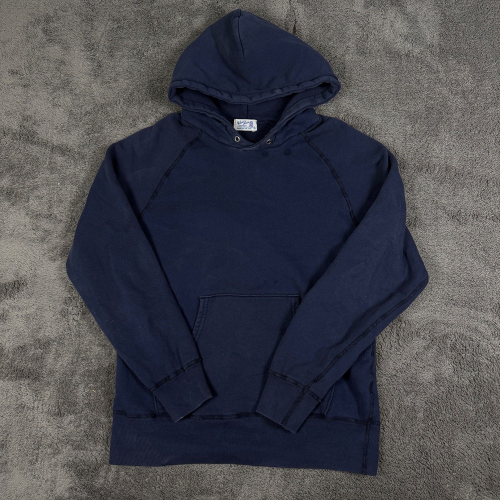 Velva Sheen Hoodie Mens Medium Navy Blue Good Vintage Raglan Made In USA